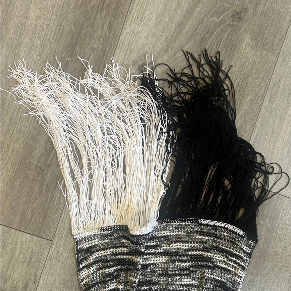MISSONI RARE Vintage Viscose Black and White Fringe Long Scarf